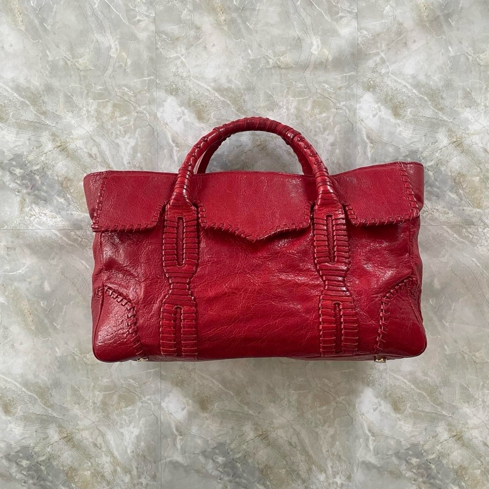 Rebecca Minkoff Red Leather Top Handle Handbag w Long Stap Attachment
